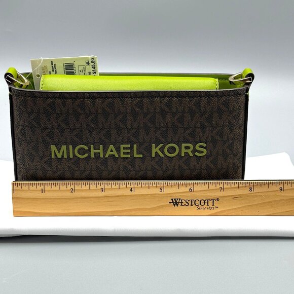 Michael Kors Bryant Meadow Green Small Contrast Convertible Crossbody Pouchette - Picture 14 of 16